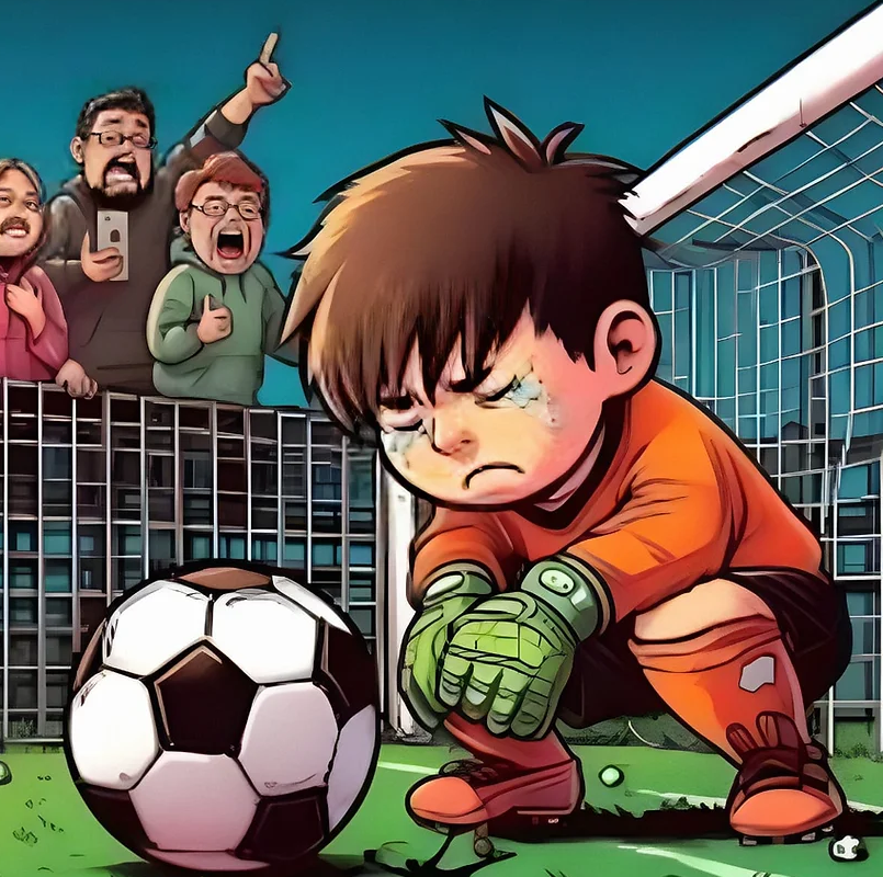 Niño llorando en el campo de fútbol